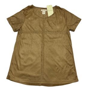 Womens Faux Suede Top Small Studded Short Sleeve Rae Republic